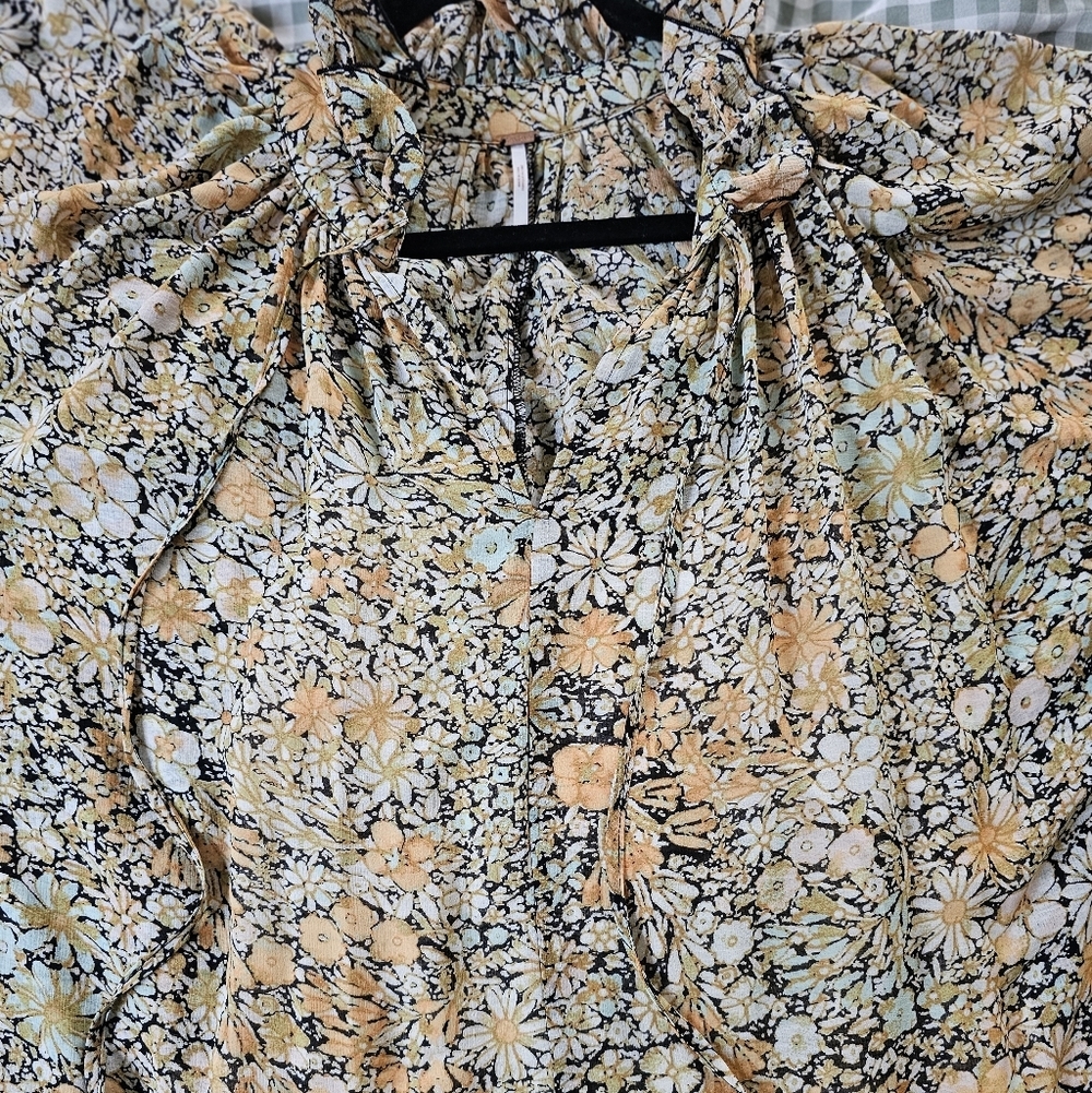 Free People Floral Long Sleeve Dress in Yellow and Black - Picture 8 of 10